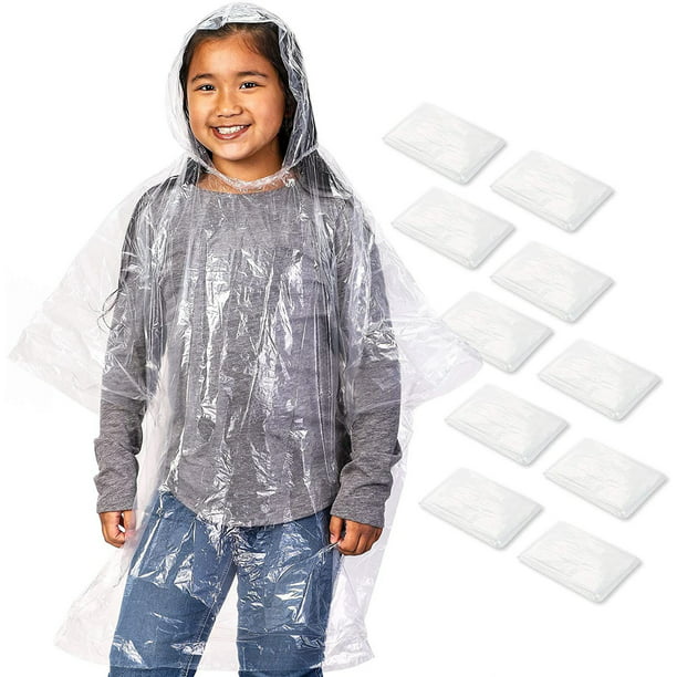 Rain Poncho Waterproof Plastic Emergency Rain Hat Hood Ladies Mens Adult Child